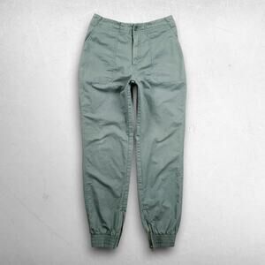 Pact Utility Jogger Pants Women M Green Elastic Zip Cuffs Stretch Organic Cotton
